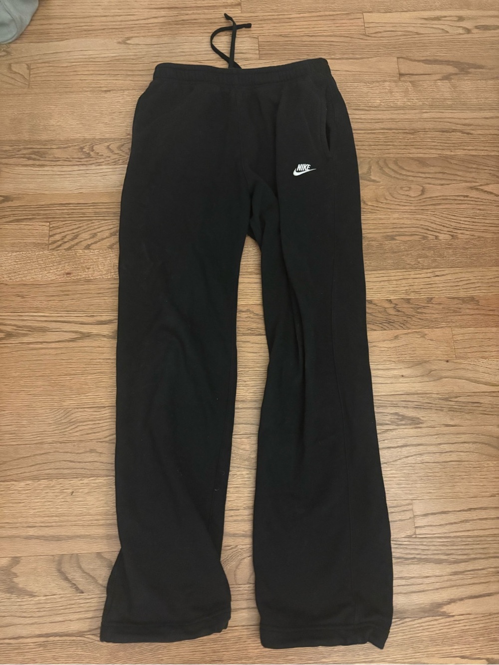 Nike Black Mens Jogger Sweatpants Uncuffed with White Swoosh